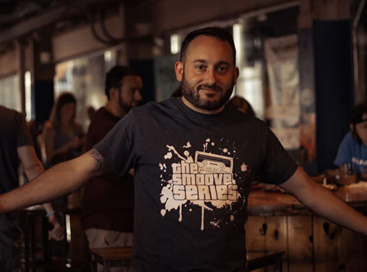 Smoove Series fan showing off his Smoove Series tshirt he is wearing
